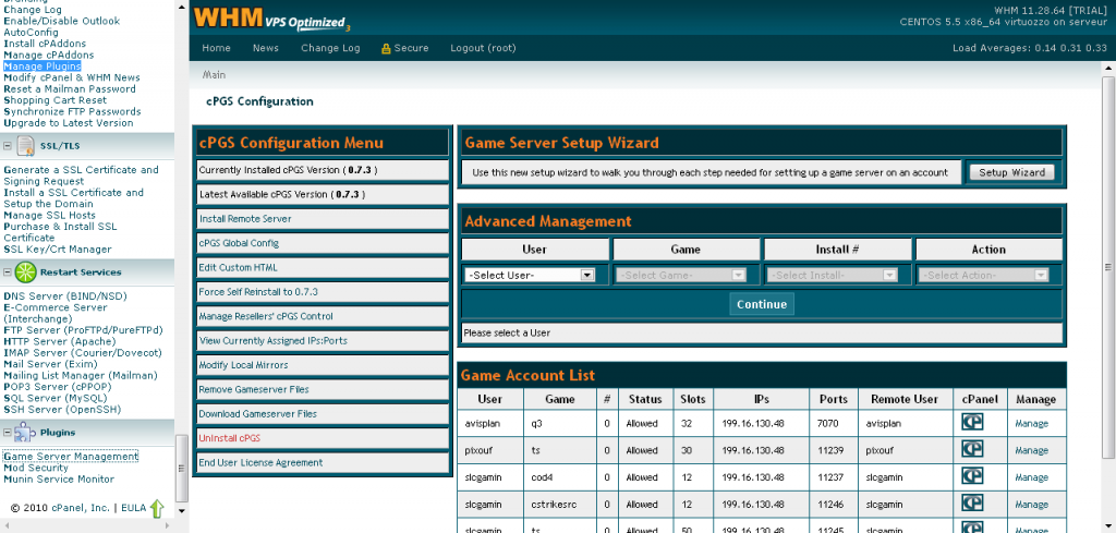 Un serveur de jeux sous Cpanel avec Game Server Management ...